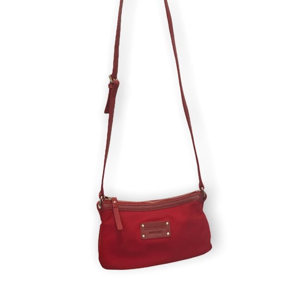 KATE SPADE NEW YORK RED NYLON Pebbled Leather Crossbody Swing bag - Picture 6 of 8